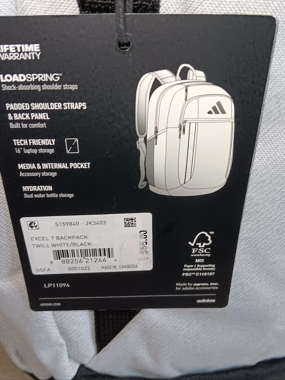 Adidas Excel Backpack Unisex Durable Large Athletic Laptop Bag JK3403 - Picture 7 of 9